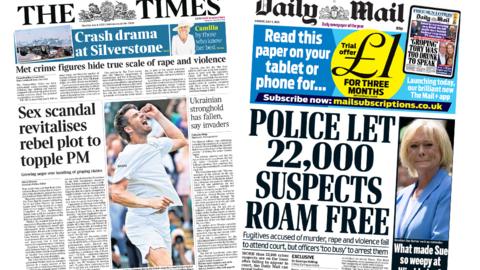 The Times and the Daily Mail front pages 4 July 2022