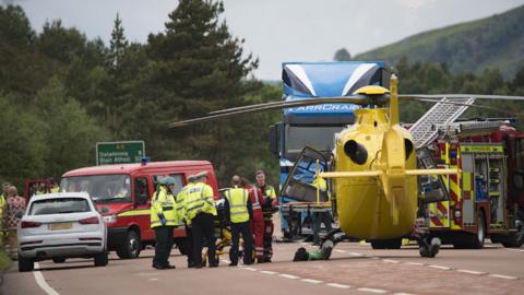 Emergency services at scene of crash on A9