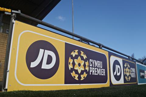 JD Cymru Premier logo on pitchside advertising board