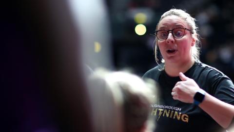 Loughborough Lightning head coach Vic Burgess addresses her players