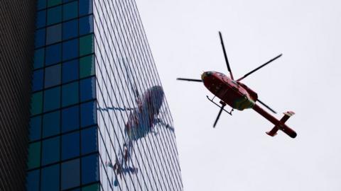 Helicopter landing at a London hospital