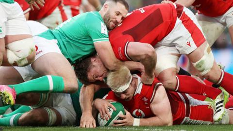 Aaron Wainwright is just short of the line during Wales' loss to Ireland