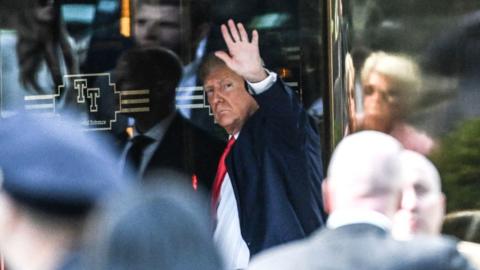 Former US President Donald Trump arrives at Trump Tower in New York on 3 April 2023