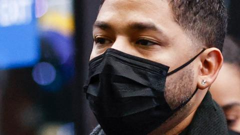 Jussie Smollett arrives at the Leighton Criminal Court Building for his trial on disorderly conduct charges on 6 December 2021