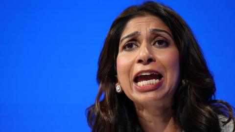 British 鶹Լ Secretary Suella Braverman speaks at the Conservative Party Conference