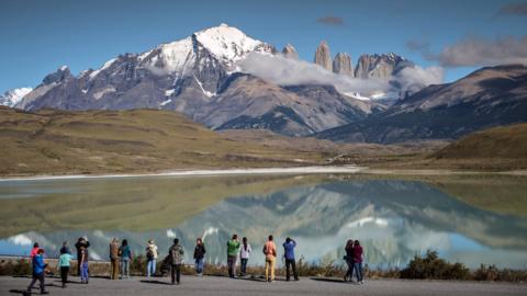 Tourists in the Torres del Paine National Park in Patagonia, Chile. 26 Feb 2016