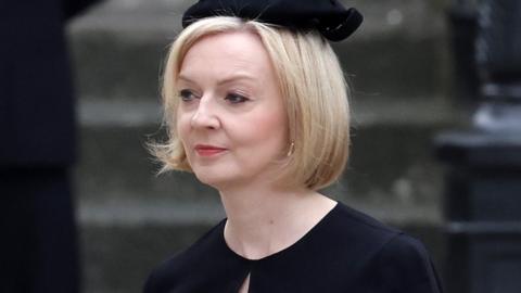 Prime Minister Liz truss is seen during The State Funeral Of Queen Elizabeth II at Westminster Abbey on September 19, 2022 in London, England.