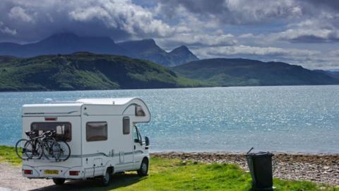 Campervan at Kyle of Tongue in north-west Highlands