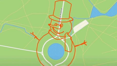 A drawing of a snowman using Strava app