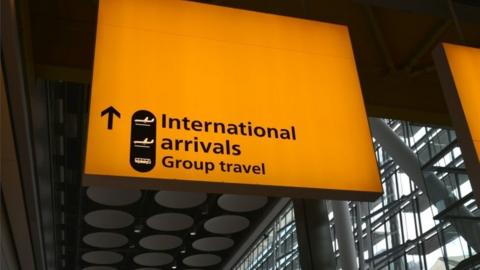 International arrivals sign at Heathrow