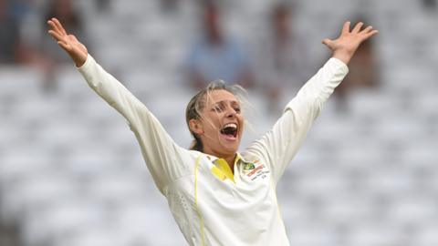 Ash Gardner celebrates a wicket v England