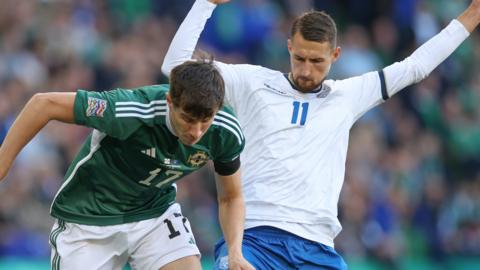 Paddy McNair in action during the first half