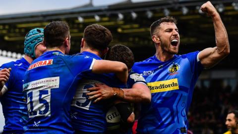 Exeter celebrate their match-winning try