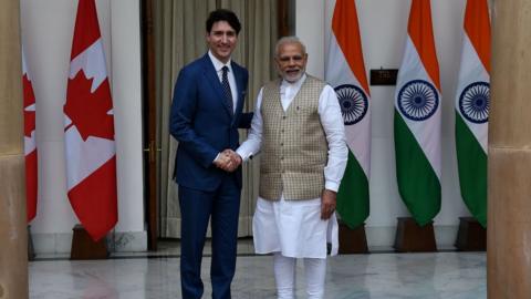 Canadian Prime Minister Justin Trudeau with Indian Prime Minister Narendra Modi