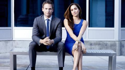 Patrick J Adams as Mike Ross and Meghan Markle as Rachel Zane in Suits