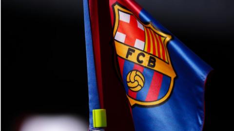 Corner flag with Barcelona club crest