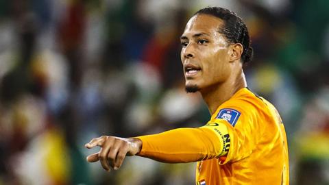 Virgil van Dijk playing for the Netherlands at the World Cup