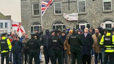 Unionist protesters in Ballyhahinch