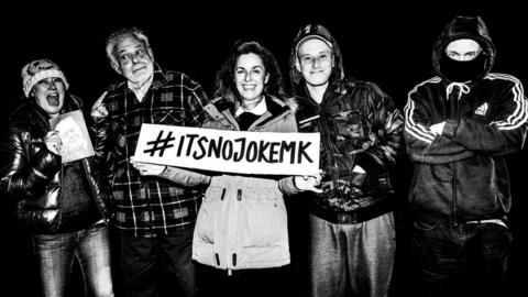 Group photo promoting #ItsnojokeMK