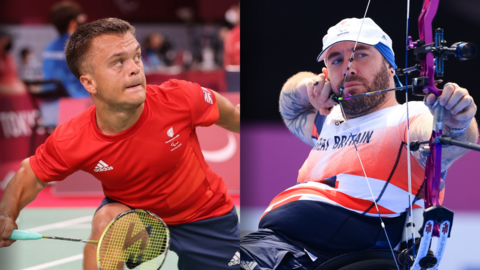 Para badminton player Jack Shephard and para archer Nathan MacQueen in action at the Tokyo Paralympics