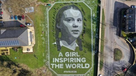 Giant portrait of Greta Thunberg
