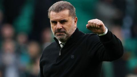 Celtic manager Ange Postecoglou celebrates victory against Ferencvaros