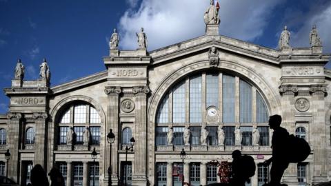 The historic facade of the Gare du Nord train and metro station in Paris, 10 October 2019