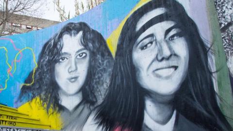 A mural to remember Emanuela Orlandi and Mirella Gregori, girls who disappeared in 1983, in Rome