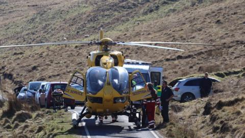 Air ambulance helicopter during rescue operation