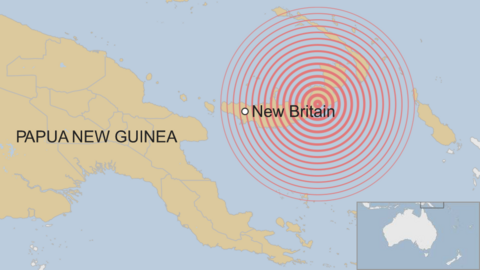 A BBC map showing the location of New Britain, an island of Papua New Guinea