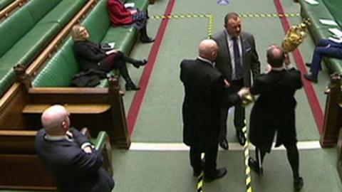 Drew Hendry tries to take Mace from the Commons