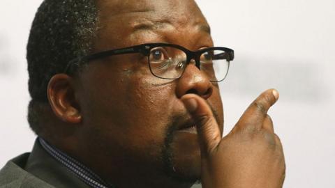 Nathi Nhleko briefs the media on the president's Nkandla homestead project in Cape Town on May 28, 2015