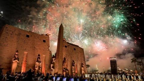 fireworks behind the Temple of Luxor