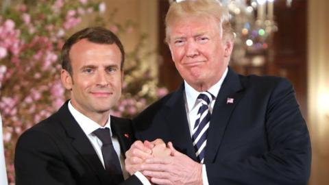 Trump and Macron at news conference. 24 April 2018