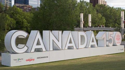 A large 3D Canada 150 sign in Calgary