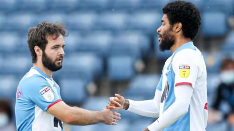 Blackburn's Adam Armstrong (left) and Dominic Samuel celebrate