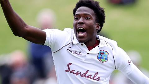 Chemar Holder celebrates a wicket