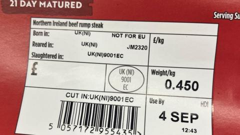 A label on a rump of beef