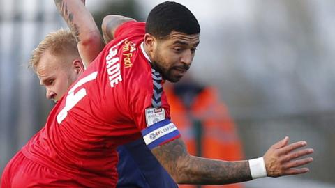 Joss Labadie of Newport County was sent off after a clash with Marcel Hilssner