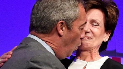 The woman who led UKIP for 18 days, Diane James, has explained why there was “a little bit of awkwardness” when Nigel Farage attempted to kiss her cheek onstage.