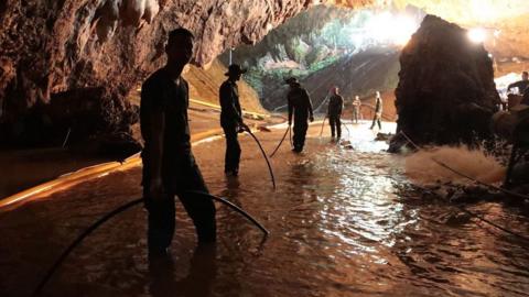 Rescuers in cave