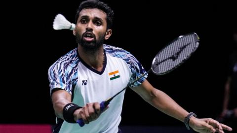 Prannoy H. S. of India competes in the Thomas Cup Semi Final Men's Single match against Rasmus Gemke of Denmark during day six of the BWF Thomas and Uber Cup Finals at Impact Arena on May 13, 2022 in Bangkok, Thailand