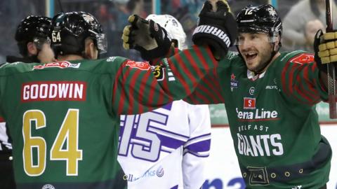 The Belfast Giants celebrate their second goal