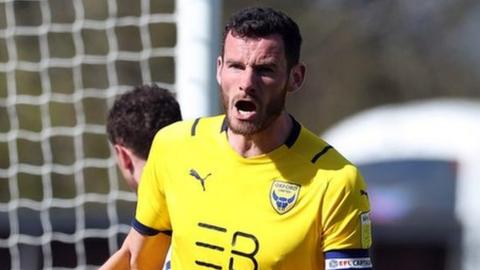 Elliott Moore celebrates scoring for Oxford