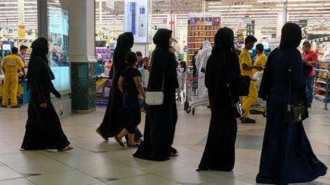 Women at a supermarket in Doha, Qatar, 6 June 2017