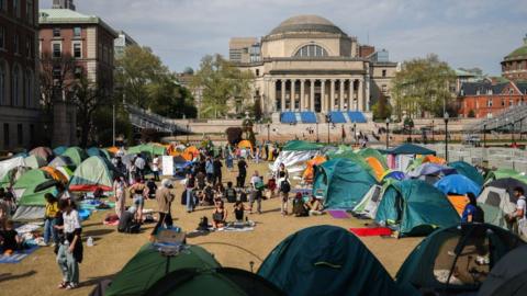 A view of the pro-Palestinian encampment at Columbia University