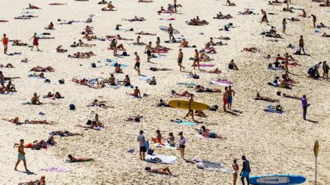 Crowds of people on Bondi Beach