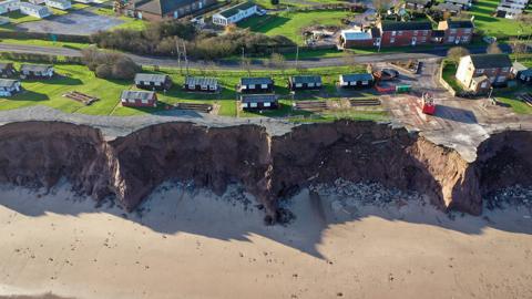 Aerial view of coastal erosion