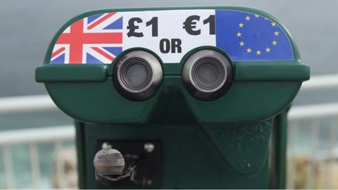 A pay-per-view binocular with the British and European Union flags.