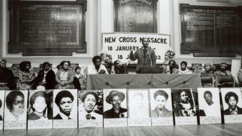 People at a protest in the 1980s